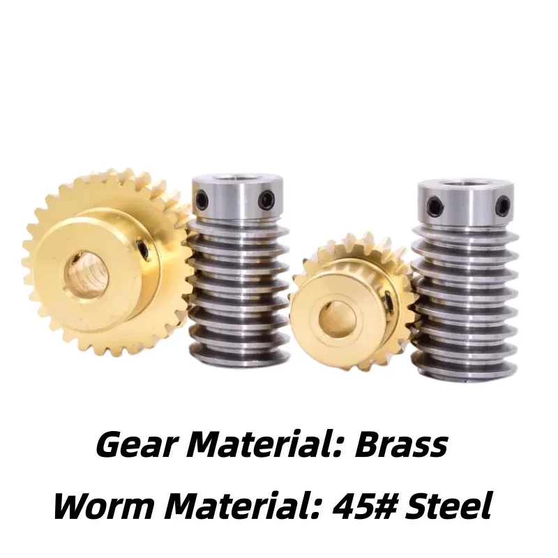 1Set 1 Module 1M Worm Gear Set Brass Turbine Gear 15‑30 Teeth 45#Steel Worm Rod 1:15‑1:30 Reduction Gear Mechanical Motor Parts