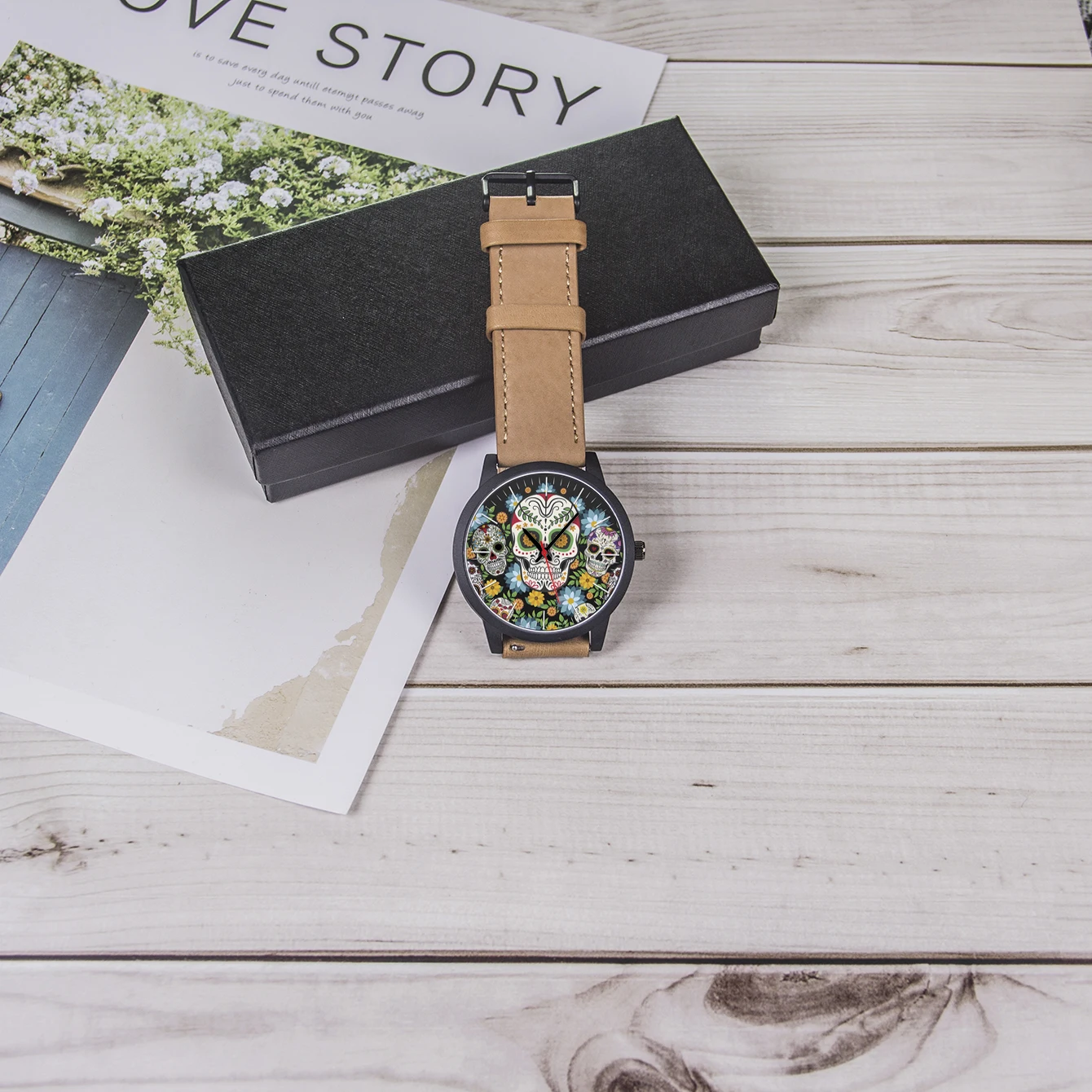 Cool Herenhorloge Bloemen Nieuw In Herenhorloges Pols Uurwerk Cadeau Aanpasbare Patronen Kleurrijk Schedel Souvenir