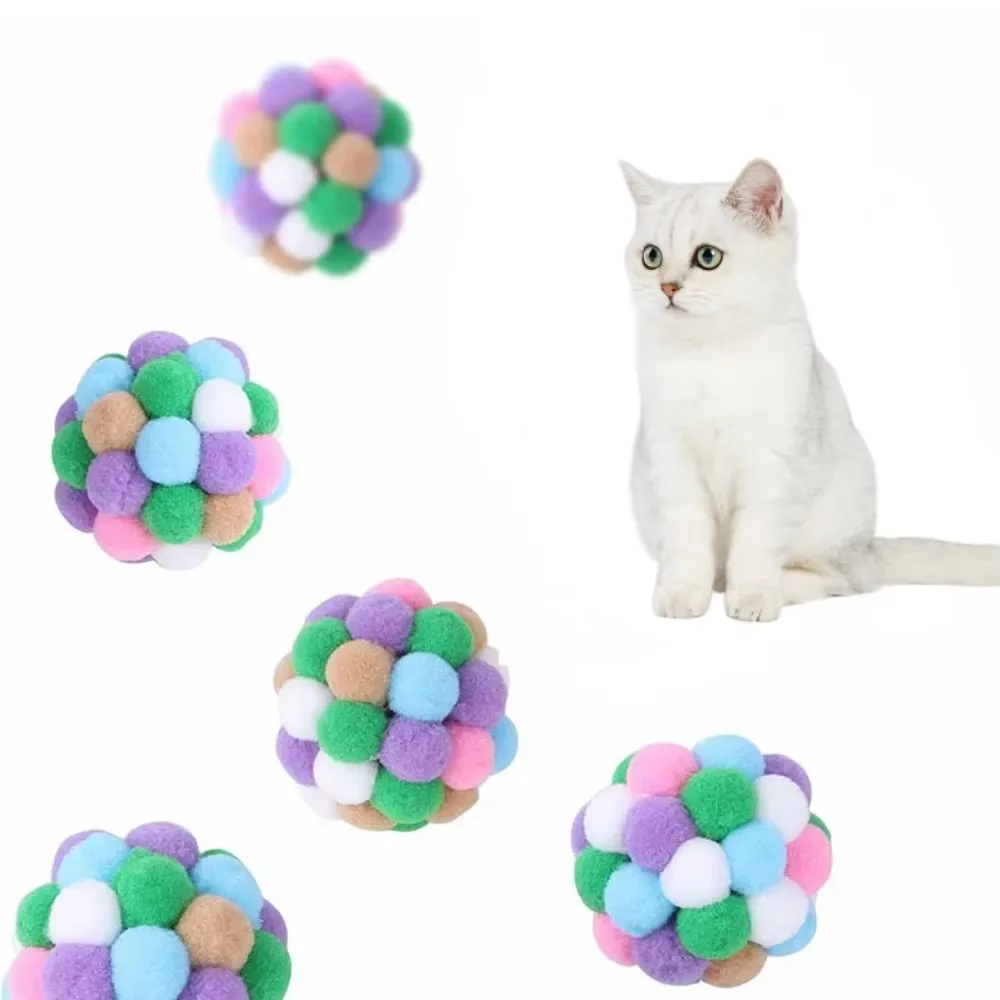 Soft Plush Pom Pom Ball Cat Toy Multicolor Macaron Fuzzy Small Ball Interactive Kitten Chase Bite Chew Toy Indoor Play Pet Gift