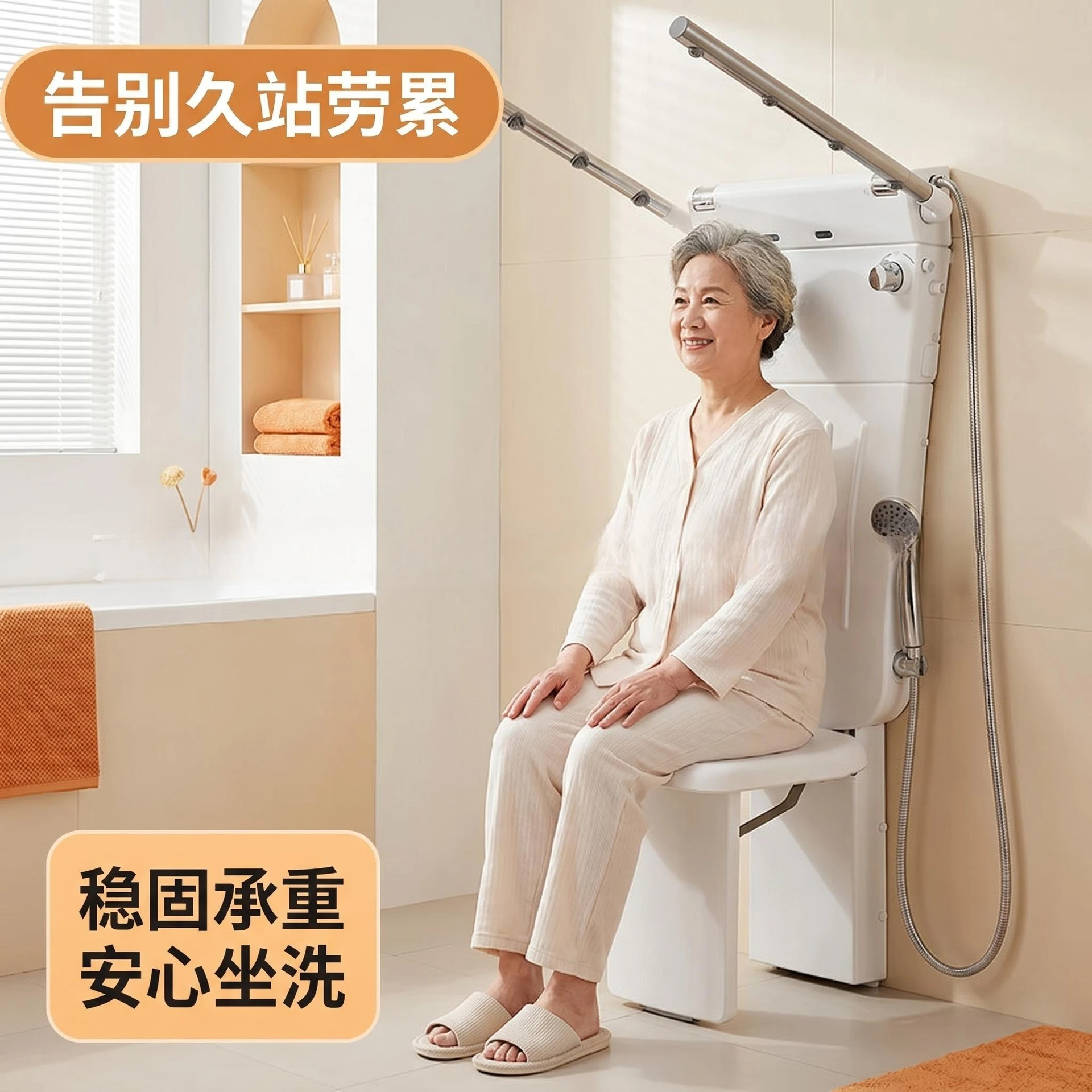 Sitting Thermostatic Shower Multifunctional Wall-mounted Sitting Bath Elderly Person Bathing Folding Shower Screen Shower Room S