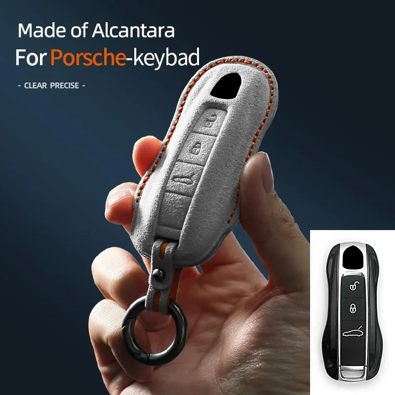 For Porsche Car Keychains Panamera Spyder Carrera Macan Cayman Cayenne 911 970 981 991  Suede Car Key Case Cover Shell Fob