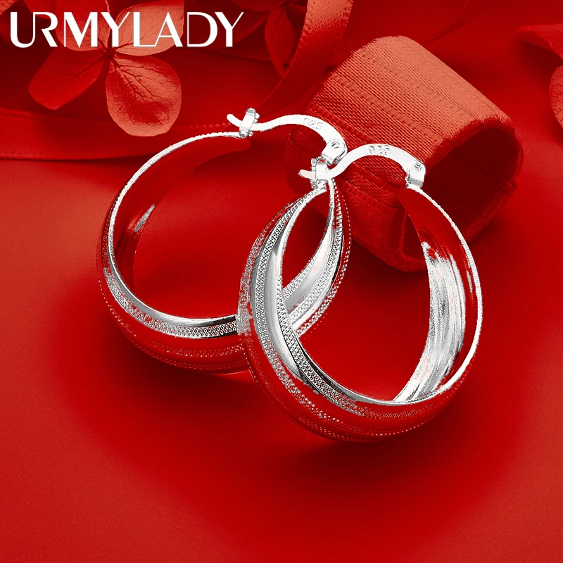 

URMYLADY Fine 925 Sterling Silver 25mm Big Earrings for Women Wedding Engagement Party Fashion Charm Jewelry