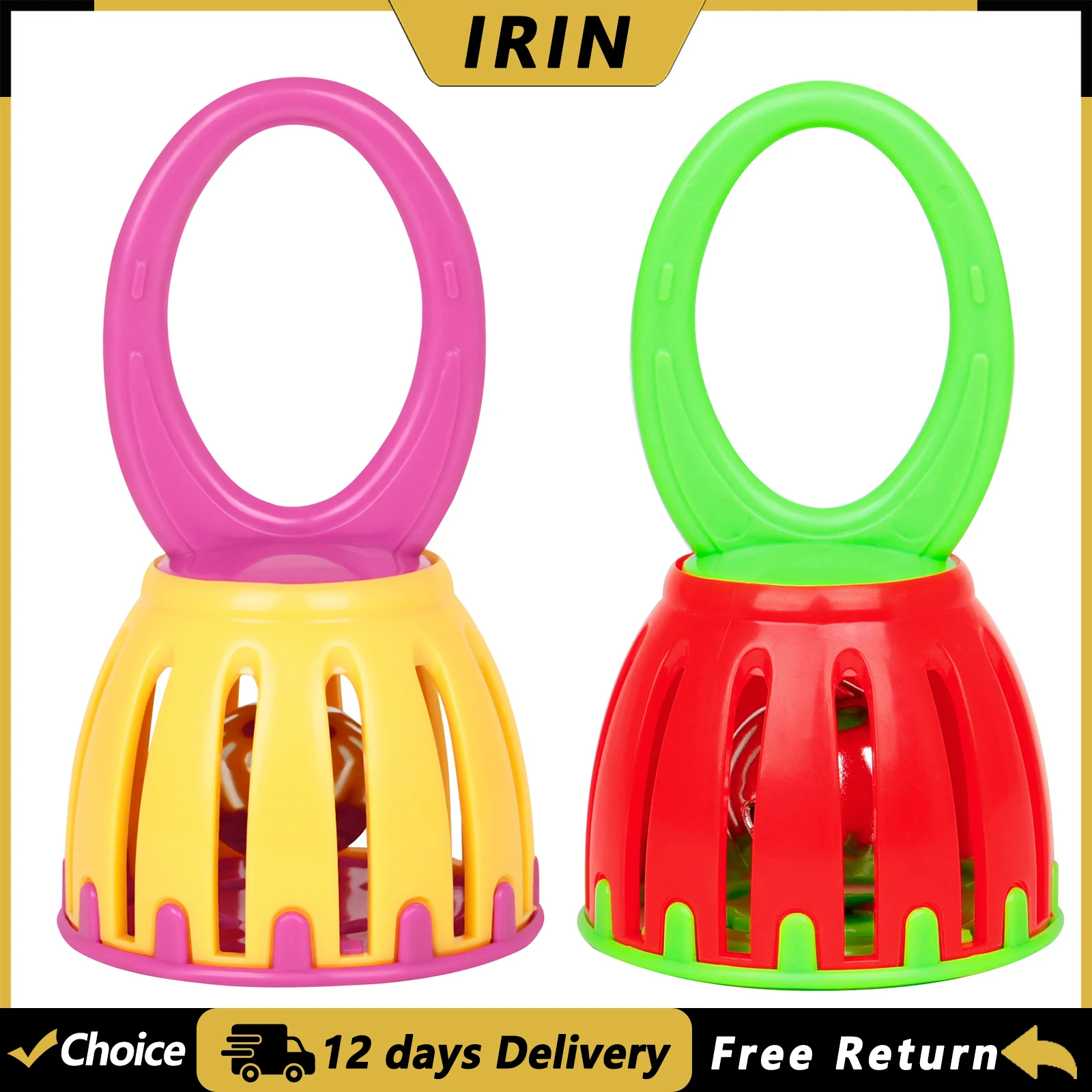 IRIN Cage Bells Kids Educational Orff Early Learning Rattle Hand Shaker Tambourine for Kids Boys Early Music Educational Girls