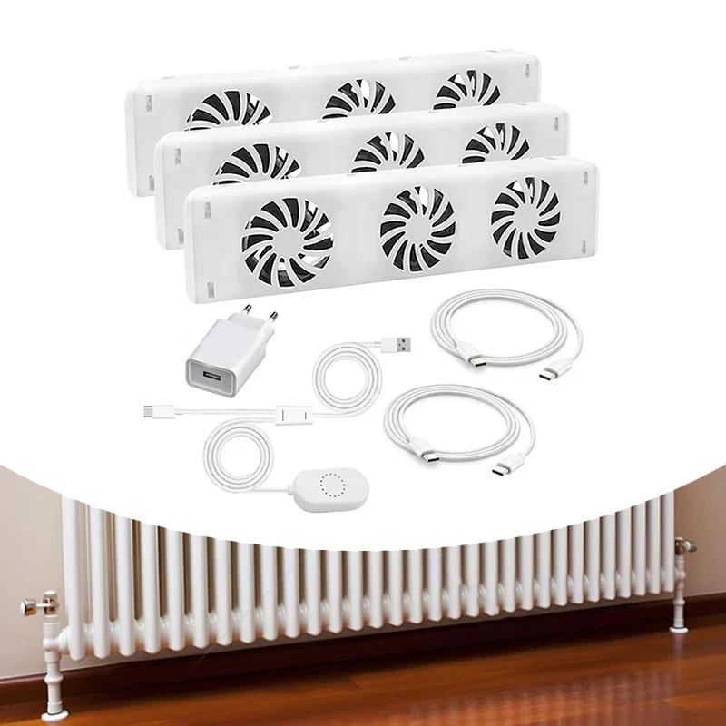 3 Fan Radiator Magnetic Smart Cooling Fan Suit Fireplace Fan Radiator Booster Easy Installation Ventilator Fan EU-Plug