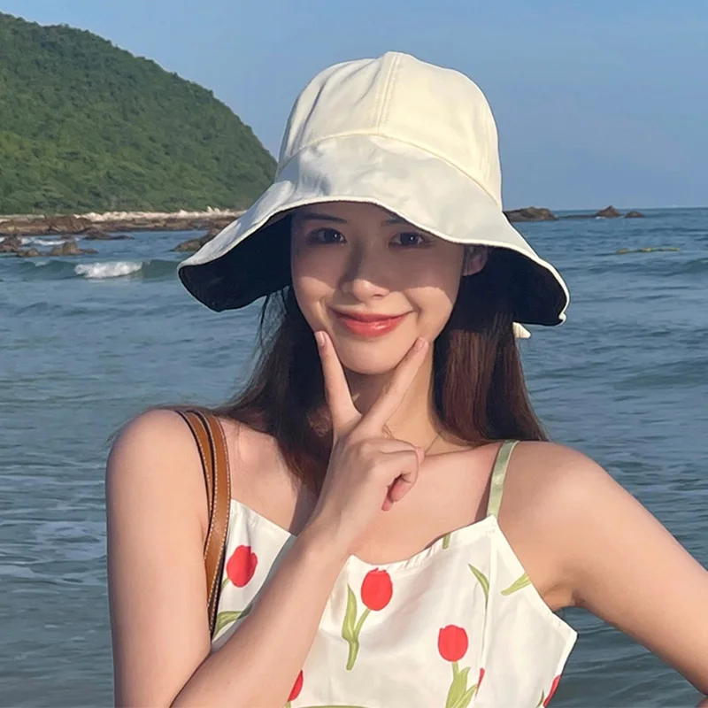 

Adjustable Bow Tie Sun Hat with Black Lining Summer Sunscreen Sun Cap Women Foldable Sun Hat Beach Travel Sports Brim Bucket Hat