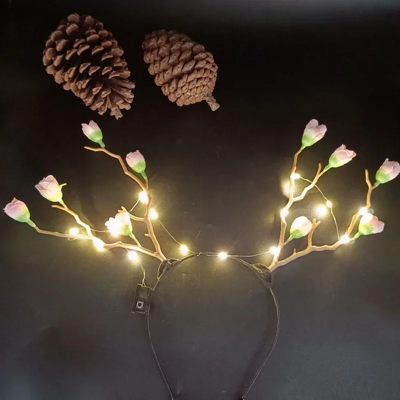 10pcs LED Light Up Branch Flower Headband Luminous Glowing  for Children Kids Adult Party Dress  Decoration Props