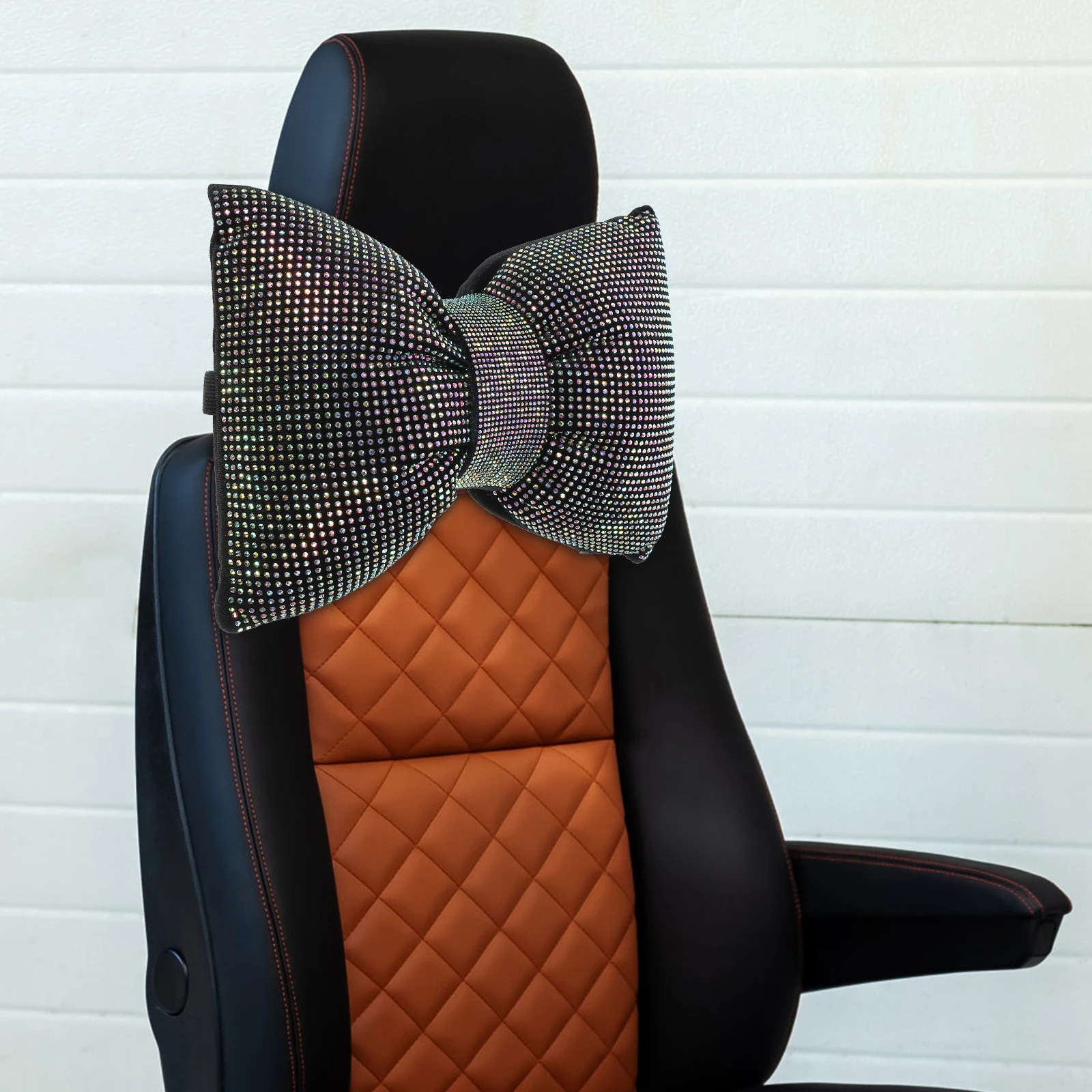 

2 pcs Neck Support Pillow Rhinestone Bow Car Headrest Cushion Multicolor Bling Vehicle Neck Pillow Auto Seat Decor