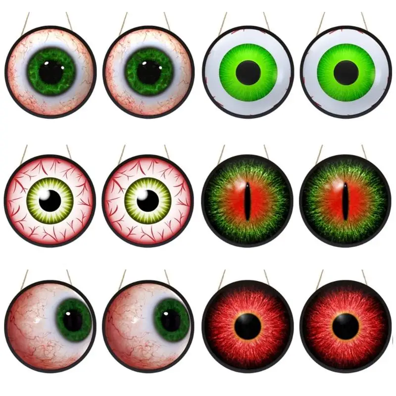 Light Up Eyeballs Decorations for Halloween, Pair of Round Acrylic Hanging Eye Signs for Door, Window and Porch Displays D2RD