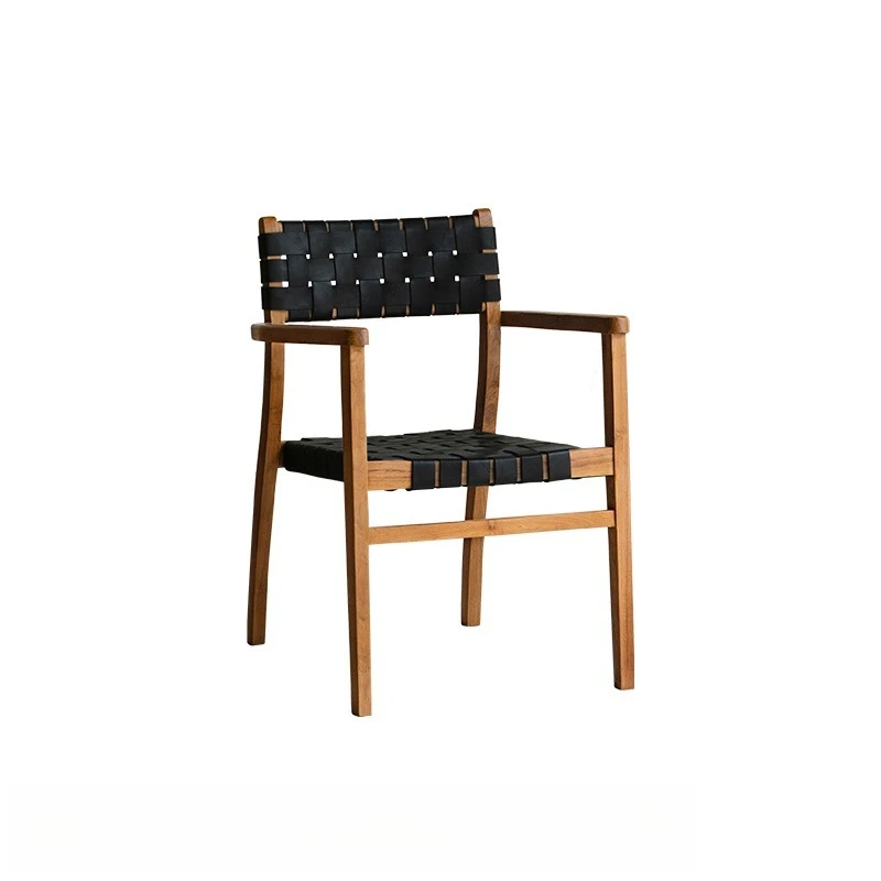 

Dining Chair Outdoor Woven Rattan Chair Solid Wood with Armrests Household Backrest Hotel Leisure Dining Chair