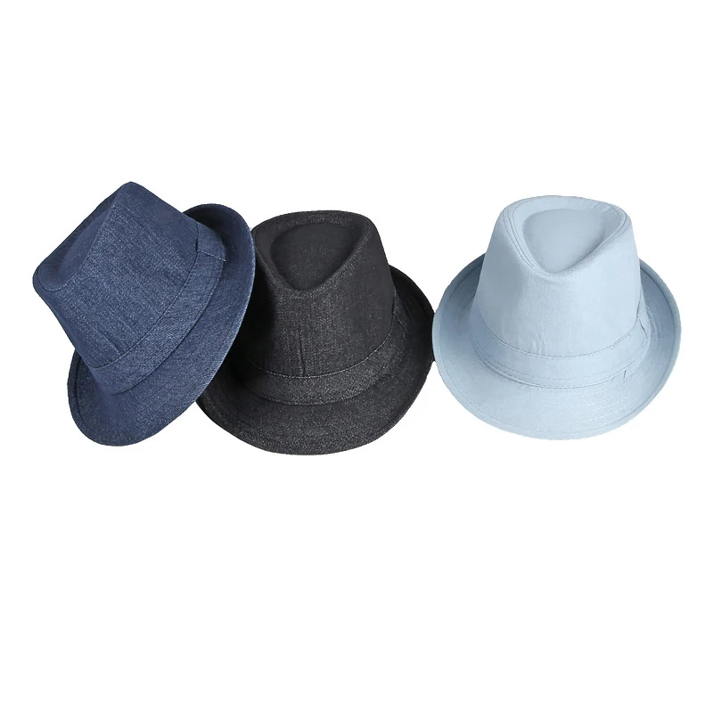 Man Classic Spring Summer Outdoor Leisure Fedoras Hat SolidDenim British Retro Style Jazz Banquet Hat Party Formal Occasion