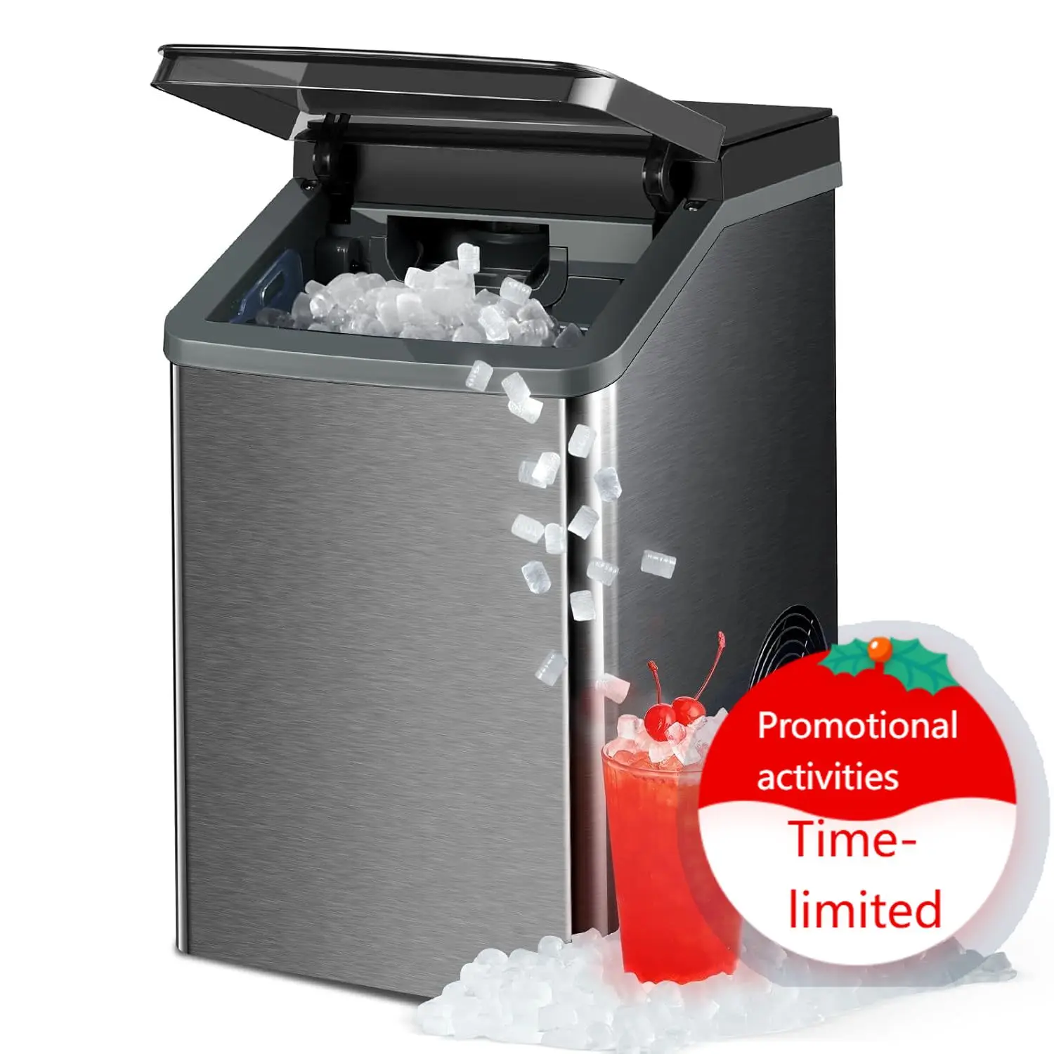 

Nugget Ice Maker Countertop, Fast 40lbs/24H Self-Cleaning Portable Sonic Pebble Ice Machine, Stainless Steel Sonic Ice Maker for