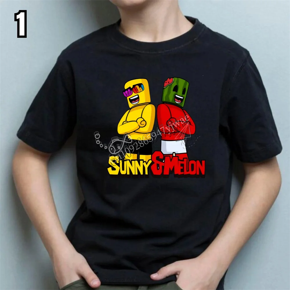 Sunny And Melon Design T-Shirt Gamer Tee Funny Gaming Pattern Shirt High Quality Kid Cartoon Short Sleeved Summer Adult T-shirt