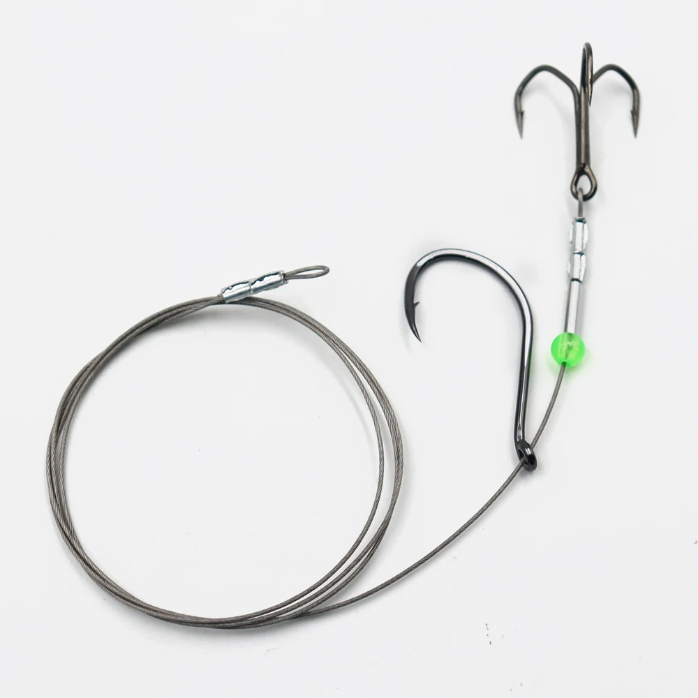 ZYZHE 1/3/5 Stück Angel-Rigs mit Lebendködern, einzelner J-Haken mit Drehhaken, 49-fädiges Stahlseil, Stinger-Rigs für Wels und Schnapper – Detail 10