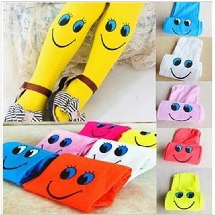 Autumn Velvet Lovely Smiley Face High Elasticity Good Quality Kids Tights for Girls Children Tights 3-7 Year Girls Tights