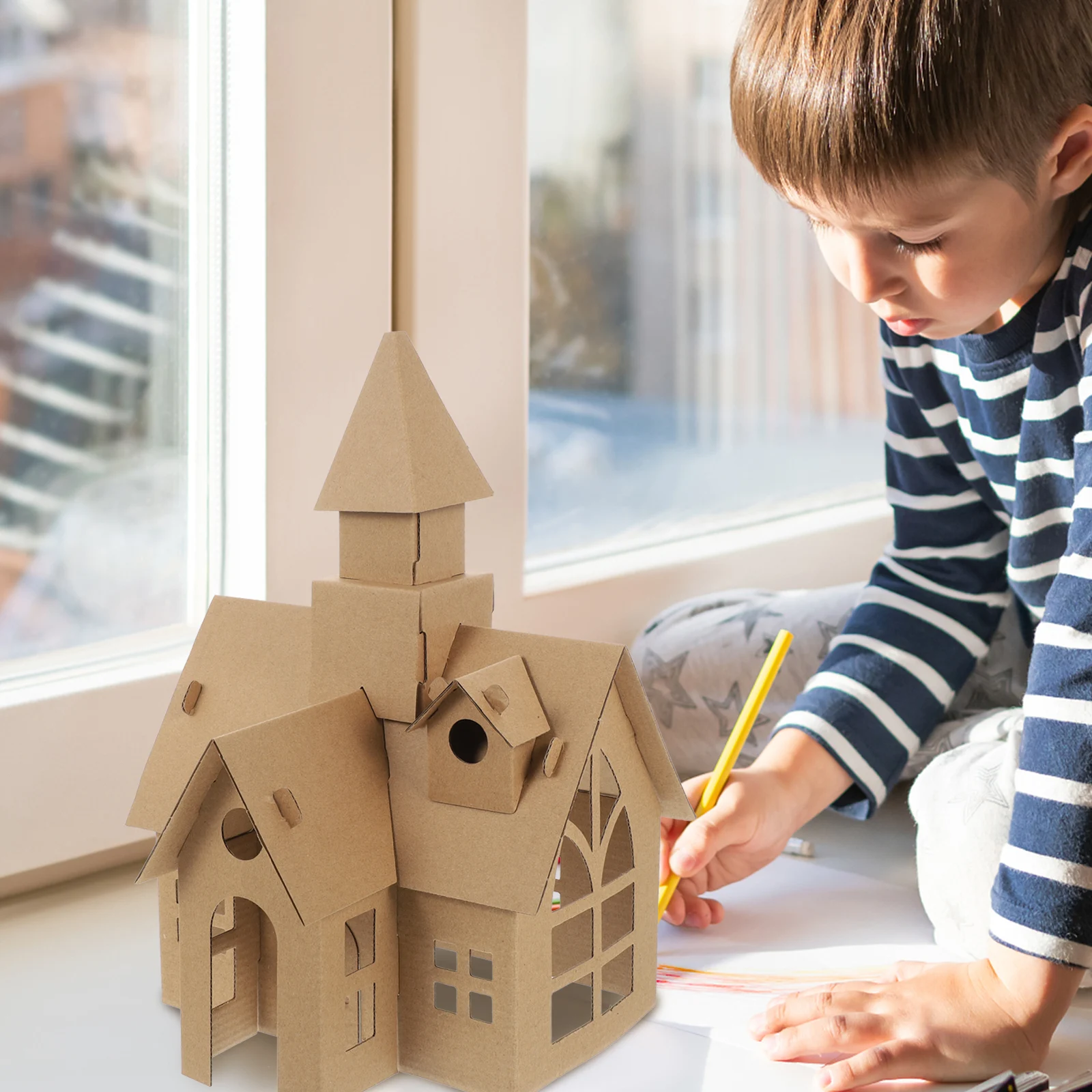 

2 Pcs Cardboard Model Building Kit for Kids Educational Science Toy Creative Play Structure Assembly Playthings