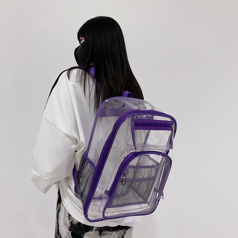 Sac à dos en PVC transparent unisexe, sacs à dos à fermeture éclair, cartable haute capacité, style de rue, nouvelle mode, été 2023