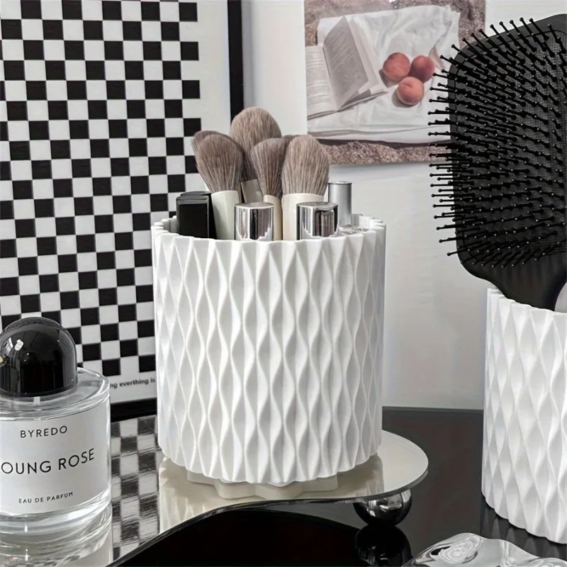360 °   회전식 메이크업 정리함 - 대용량 화장품 보관 케이스 - 립스틱, 브러쉬용 플라스틱 브러쉬통