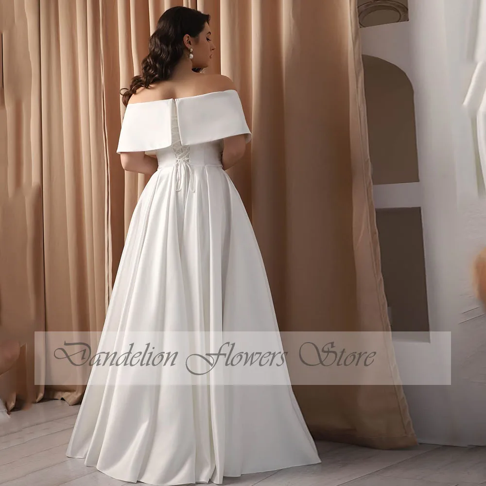 Elegant Customized Wedding Dresses Plus Size V-Neck Bride Gowns Lace Up Side Split Floor Length Satin Vestido De Noiva