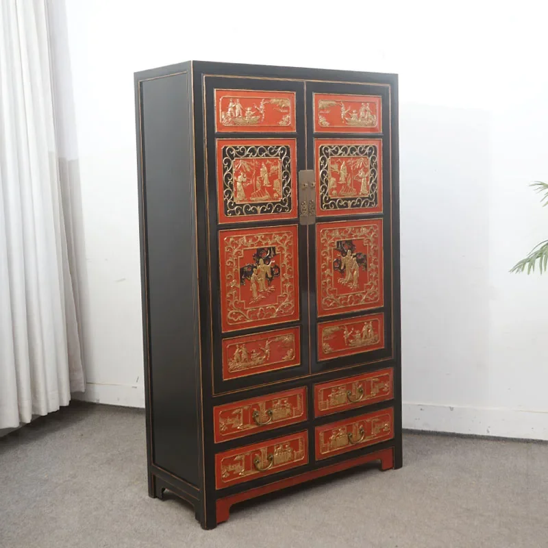 Chinese retro all-solid wood porch cabinet, living room storage cabinet, locker, old bookcase, antique wardrobe