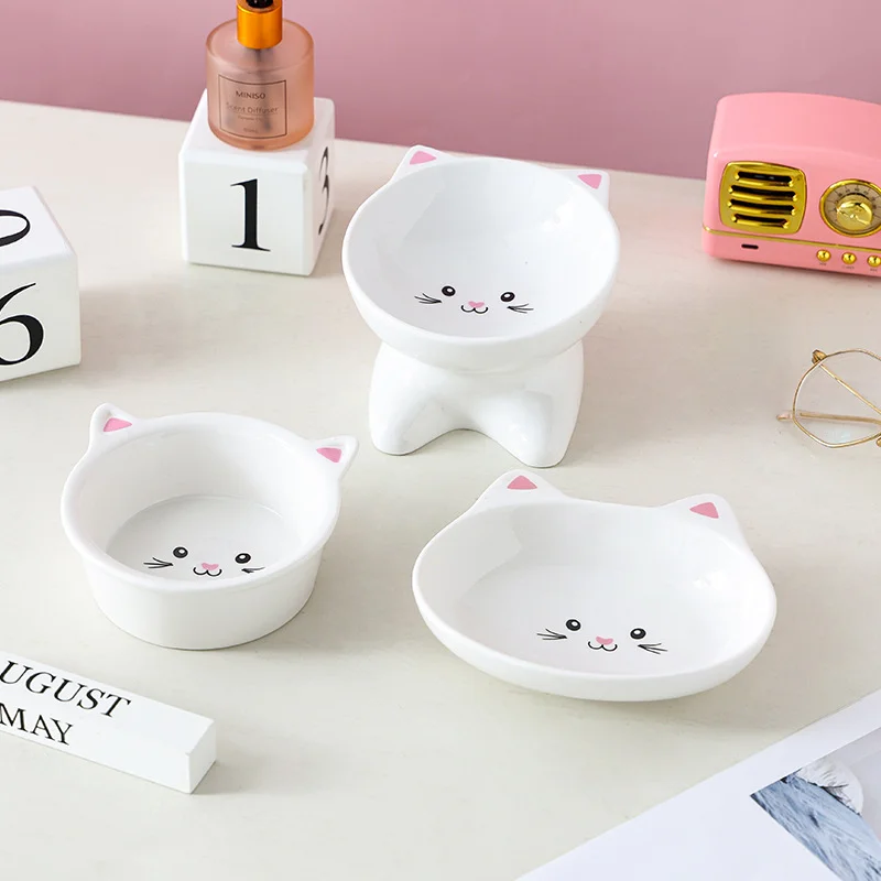 Cat Bowl Ceramic Protection For Cervical Spine High Feet Anti Rollover Oblique Mouth Dog Eating Drinking Water Pet Supplies