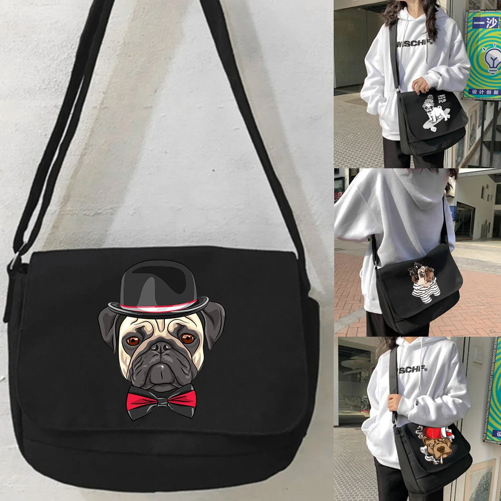 Women Large Capacity Crossbody Bag Youth Satchels Diagonal Cross Bag Casual Canvas Shoulder Messenger Bags Unisex Dog Series