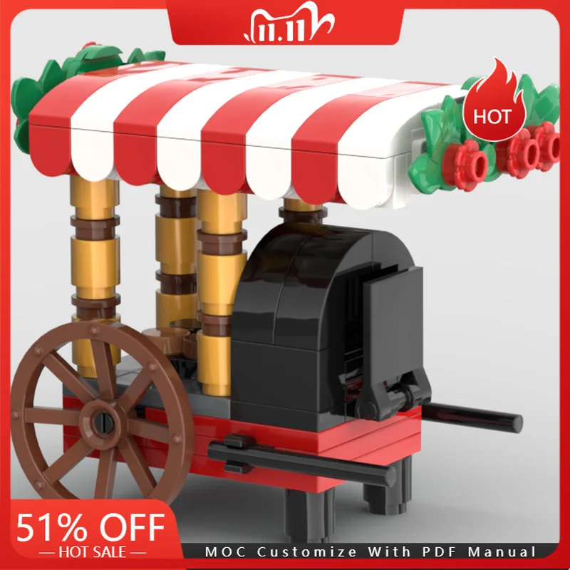 

150 Parts City Traffic Roasted Chestnut Cart Model Technic Building Blocks Creative Boys Girls DIY Assembly Toys Christmas Gifts