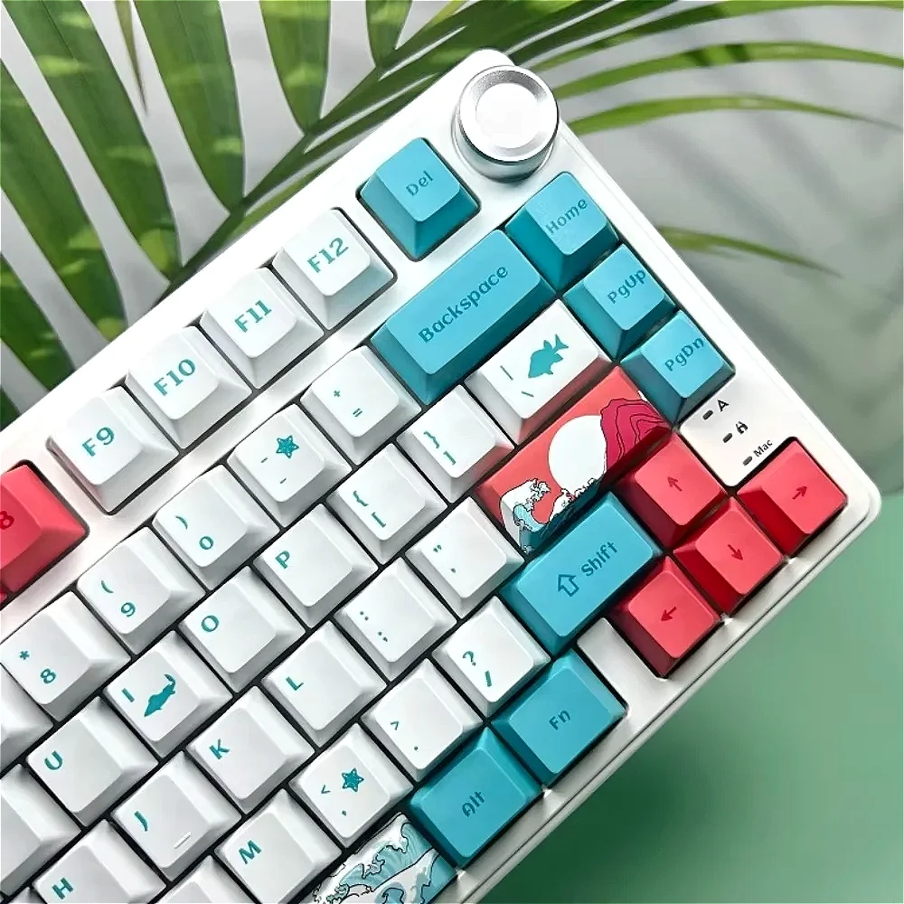 

126 keys, blue and white, coral sea keycaps, front printed PBT cherry shape, suitable for MX switch gaming mechanical keyboard