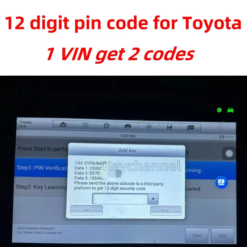 Codice Pin a 12 cifre piattaforma di terze parti calcolo codice Pin Data1 Data2 Data3 codice Pin di programmazione chiave per i nuovi modelli Toyota