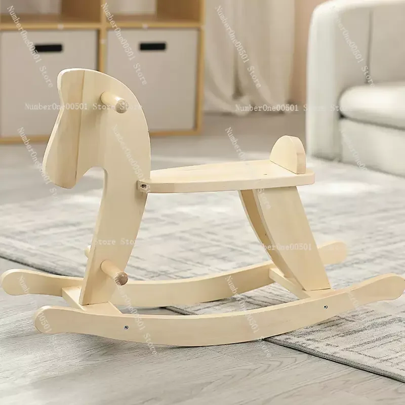 New Children\'s Rocking Horse Safety Rocking Horse Nordic Style Pure Wooden Wooden Horse Baby Toy Birthday Gift