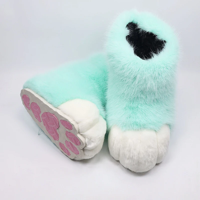 Harige Kat Poot Schoenen Pluizige Laarzen Meisjes Schoenen Beest Poot Schattig Pluche Kig Fursuit Dierenvoet Sokken Anime Party Cosplay Kostuum