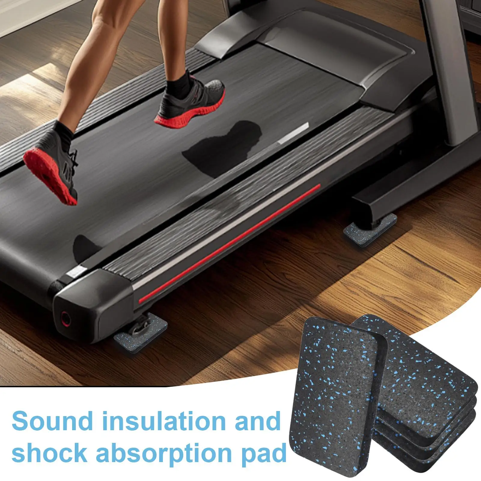 4pcs Treadmill Mats Pads High Density Rubber Shock-proof Sound-Absorbing Cushioning Floor Mat Home Gym Exercise Equipment