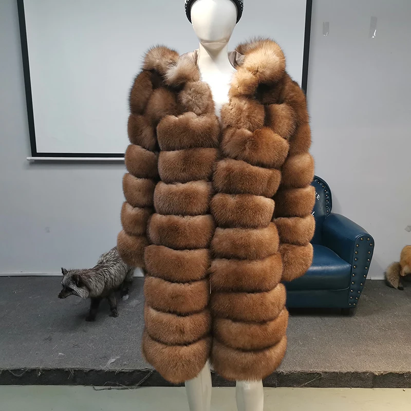 Rechte Kap Natuurlijke Vos Bont Jas Vrouwen Vintage Fashion Luxe Warm Outertwear Strip Genaaid Geweven Echte Bontjas Vrouwelijke