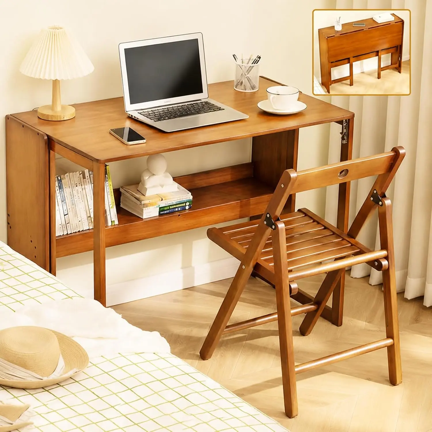 

Bamboo Folding Desk for Small Spaces, 41" Folding Bamboo Desk for Small Spaces, Computer Table Space Saving, Wooden, Customized