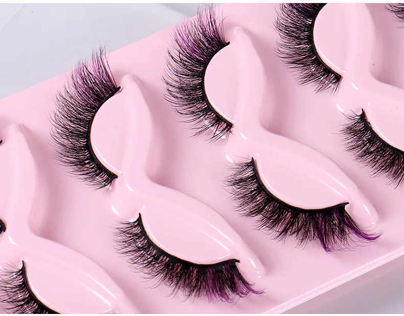 5 Pairs Cat-Eye Colored Makeup Lashes Fluffy Mink Lashes with Color 8D Volume Thick Fake Eyelashes Dramatic Wispy LasMink Lashes