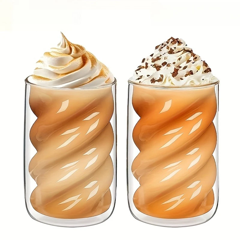 KEMORELA dubbelwandige koffiekop, 1/2 stuks 320 ml cappuccinokop, spiraalvormige theekop geschikt voor latte, ijsthee en koude brouwkoffie - afbeelding 2