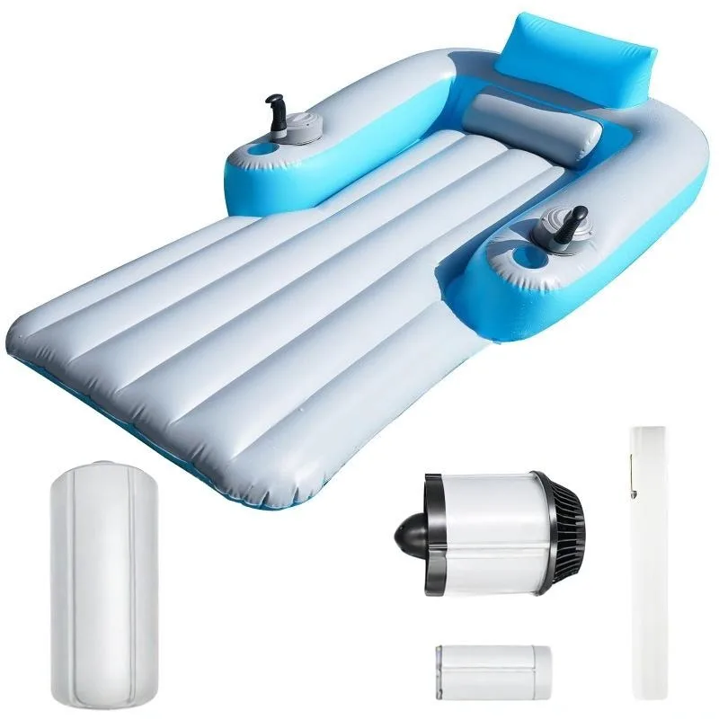 Factory new water inflatable double electric loungers, adult swimming pool with propeller jet ski boat floating row