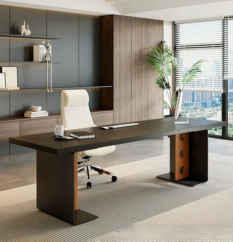 PYJ black solid wood desk modern simple office computer desk