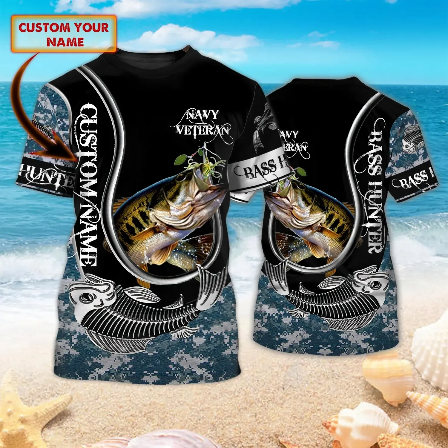 Bass Fishing Personalized Name 3D All Over Printed Mens t shirt Cool Summer Unisex Short sleeve T-shirt Casual Tee tops TX256