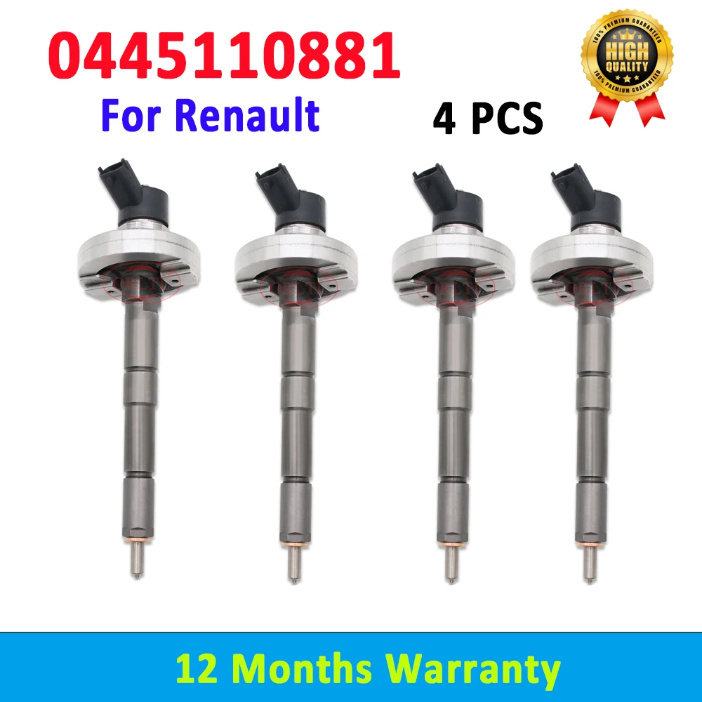 4 PCS ORLTL 0445110881 Common Rail Injector 0 445 110 881 Auto 16600-DC00A Diesel Sprayer Nozzle 0986435294 for Renault Nissan