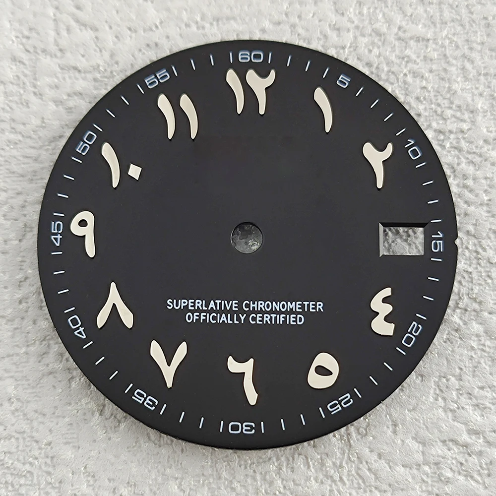 NH35 mostrador 28,5 mm mostrador árabe rosa sem mostrador luminoso prata aço inoxidável convexo mostrador árabe acessórios de relógio