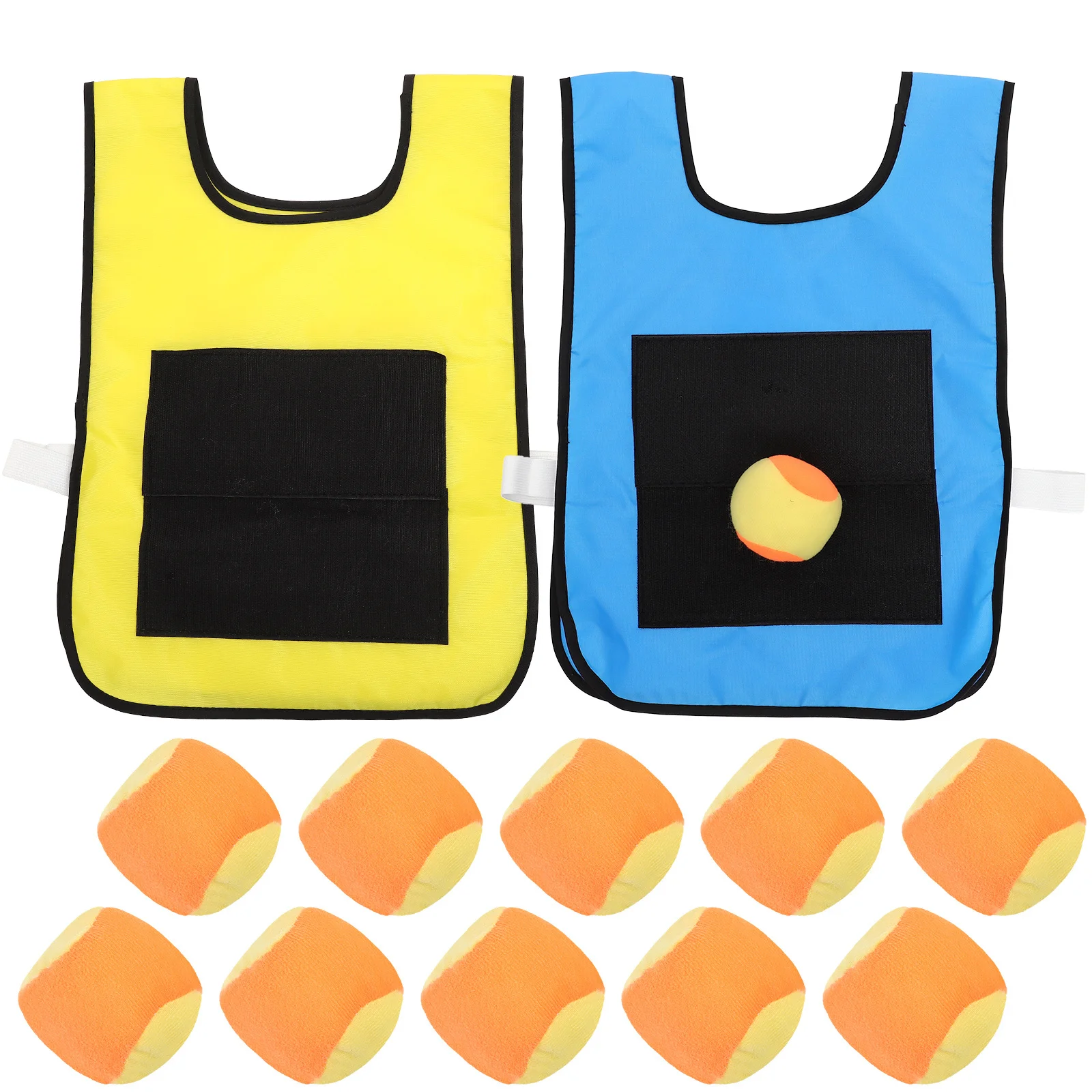 1 Satz klebrige Ballweste für Kinder, 2 Westen, 10 Bälle, hochwertig, langlebig, robust, perfektes Spielen im Freien, Entwicklung sozialer physischer Fähigkeiten