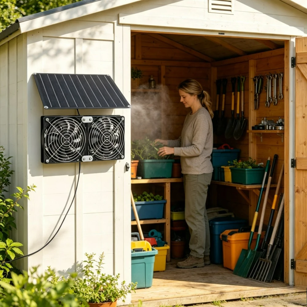 15W 20W Solar Dual Cooling Exhaust Vent Fan with Solar Panel IPX7 Waterproof Quiet 3200RPM 200CFM Air Circulation for Dog House