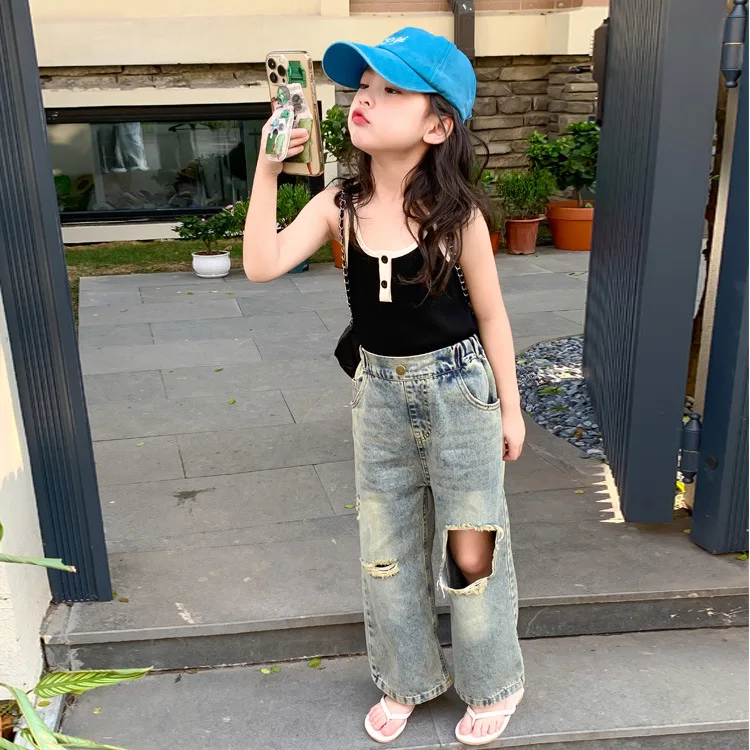 Girls Jeans Girl Pants Kid Summer Girls Ripped Vintage Jeans Big Girl Treasure Hipster Fan Spice Style Pants Kid Pants Kid Jeans