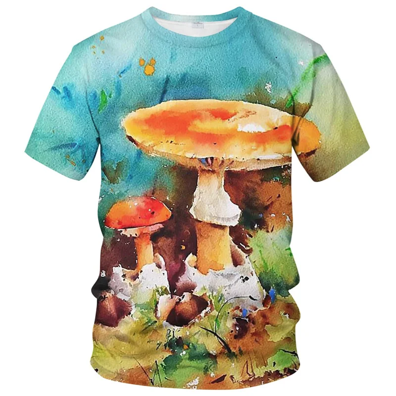 Floral Mushroom Graphic T Shirt for Men 3D Forest Elves Printed Tee Shirts Funny Kids T-shirt Womens Clothing Short Sleeve Tops