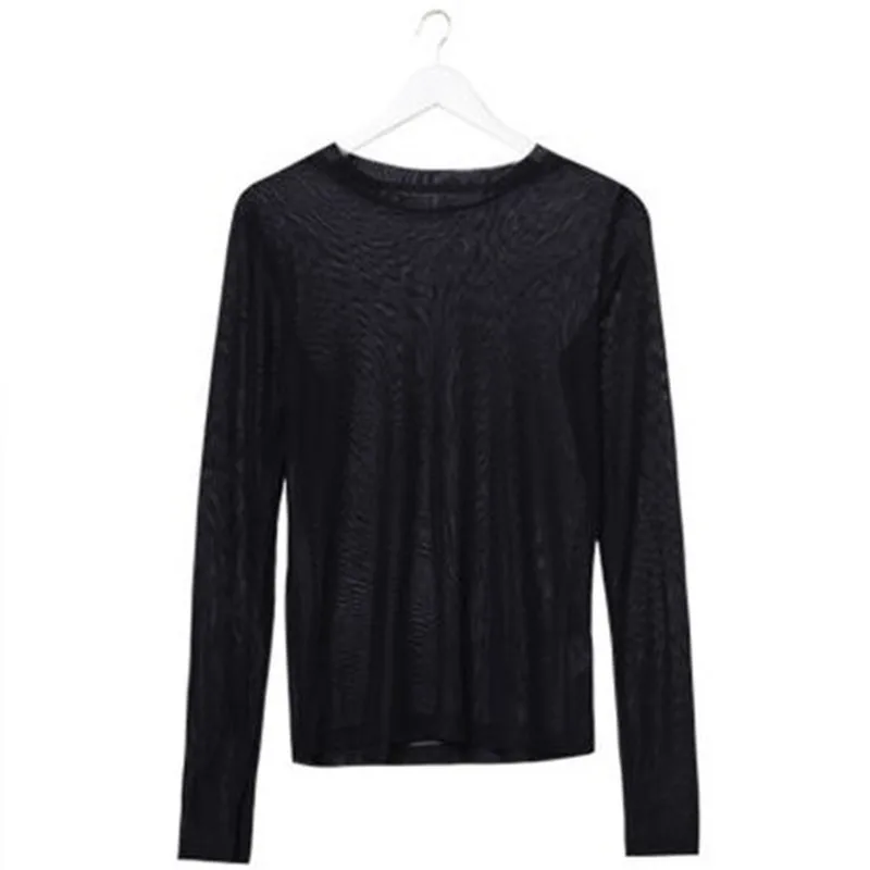 Women Summer Thin Long Sleeve Sun Protection Shirt Ins Mesh Base Layer Ice Silk Inner Top T Shirt Breathable Soft UV Proof Light