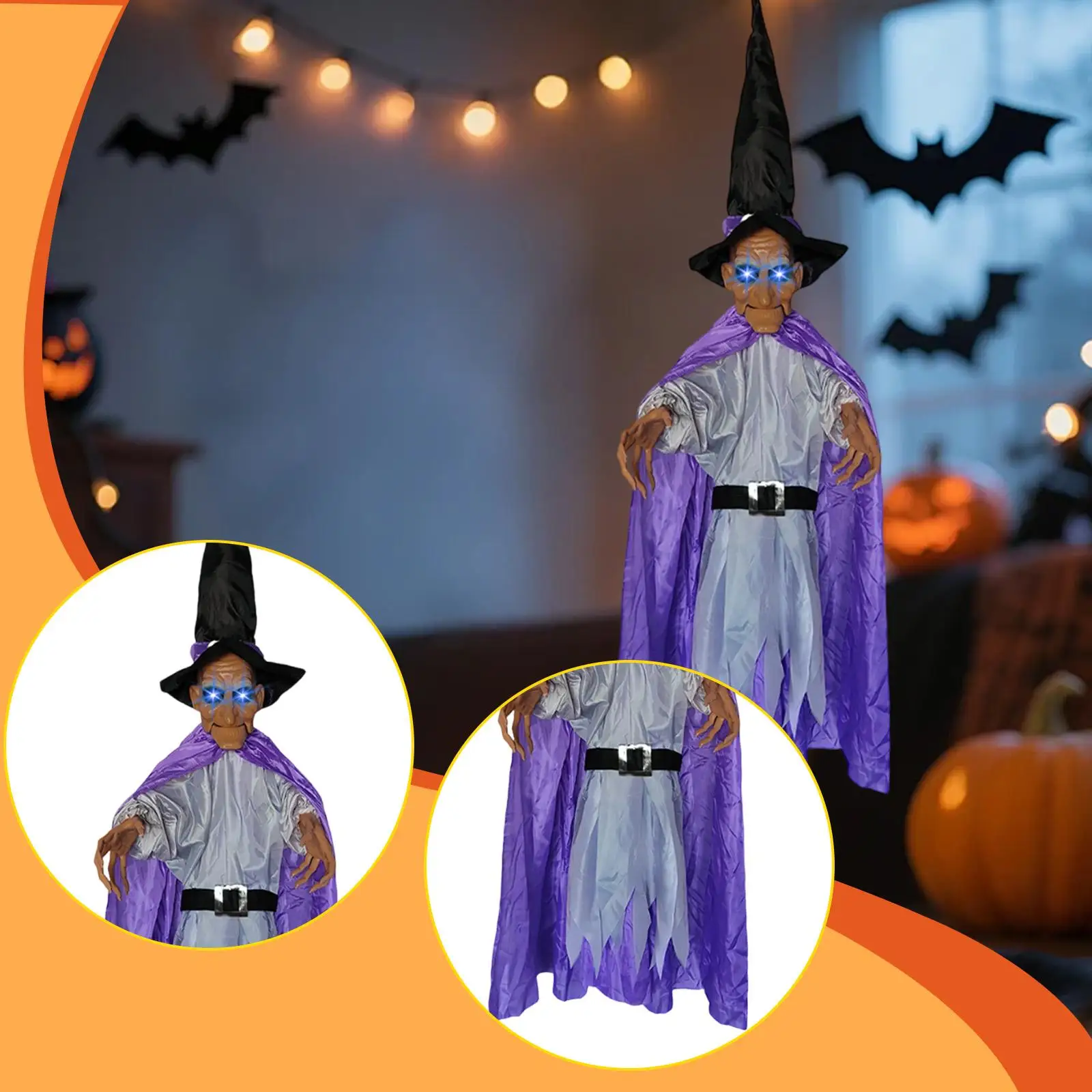 

Хэллоуин висит анимированная говорящая ведьма с мигающими глазами прочные реалистичные жуткие звуки для вечеринок на Хэллоуин лужайка на открытом воздухе