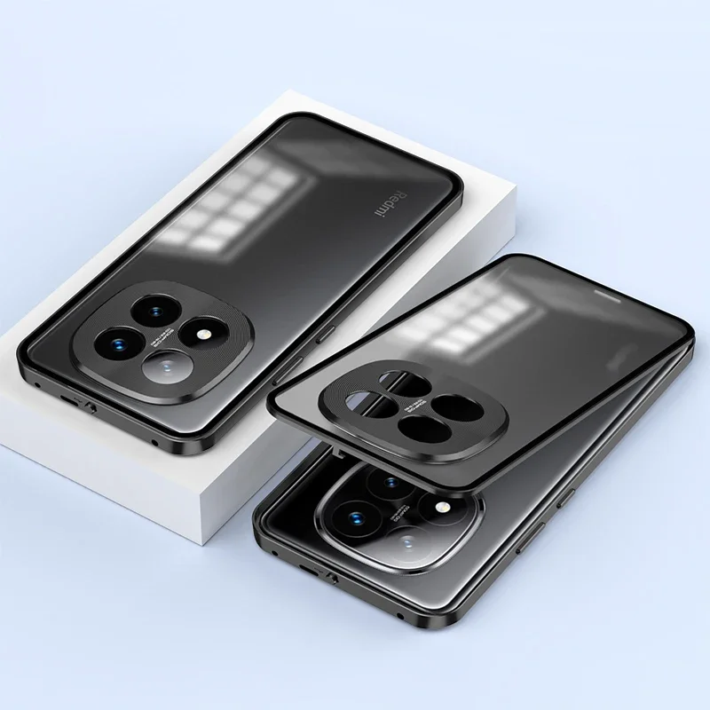 

Full Lens Protection Elastic Lock Buckle Metal Phone Case for Redmi Note 13 14 Pro Plus 5G Single Sided Matte Back Cover Cases