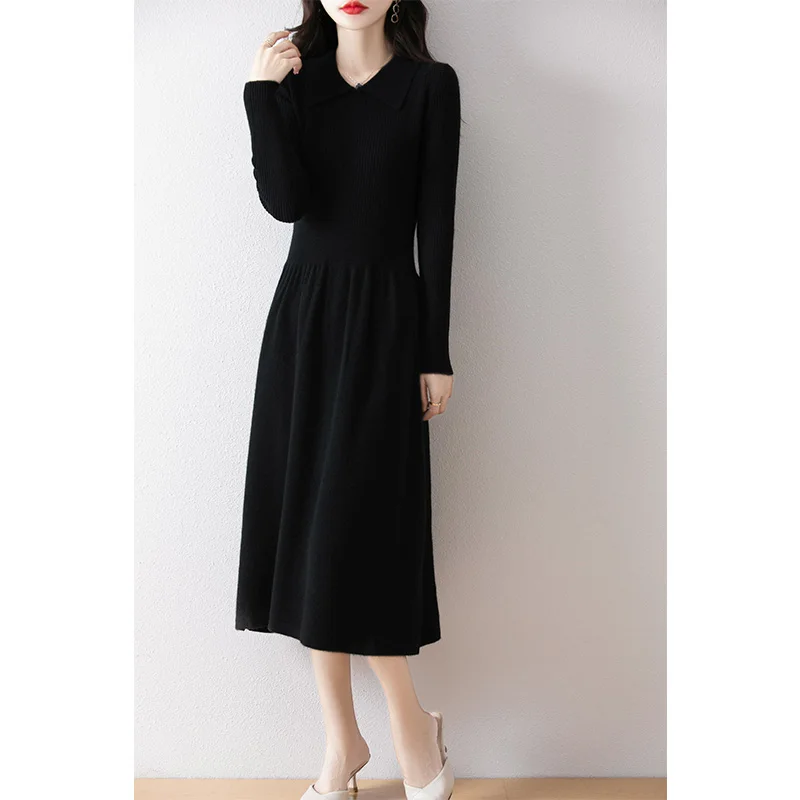 Women\'s Dress On Offer Clearance Free Shipping 100% Wool Knitted Jumpers 2024 Winter Long Dresses Polo Pullovers