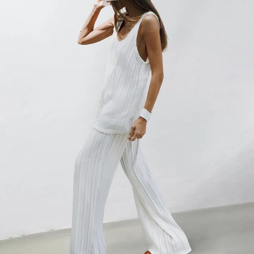 Girl Pajama Set for Women Fashion Knitwear Causal Loose Sexy Sleepwear for Sleeping 2 Piece Set Loungewear for Woman