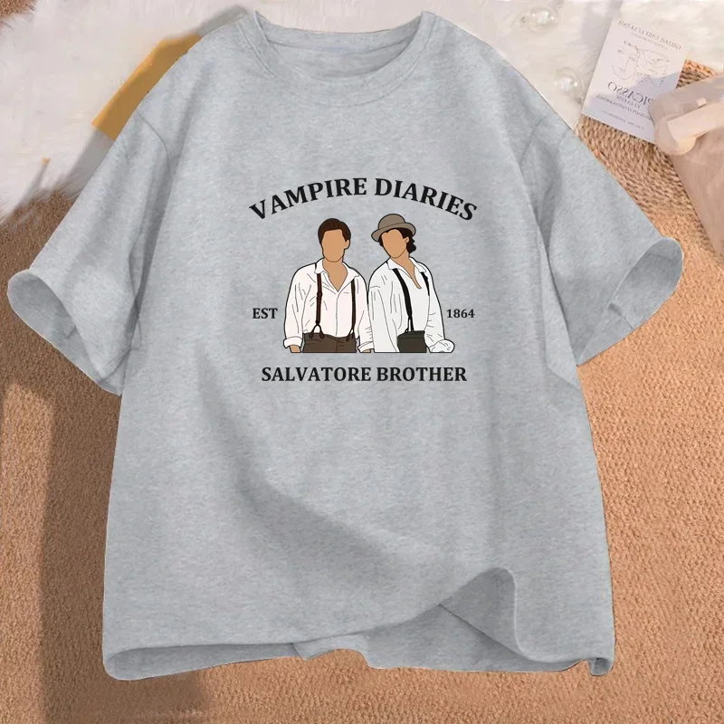 The Vampire Diaries T-shirts for Women Mystic Falls Virginia Salvatore Brother 1864 T Shirt Fall Damon Women Clothing Streetwear